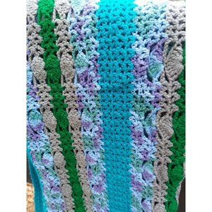 Handmade crochet afghan throw blanket aqua blue